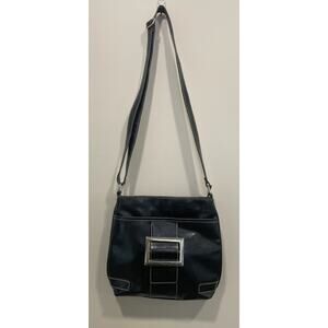 Nine West Leather Small Black Shoulder Purse Crossbody Silver Hardware Bag